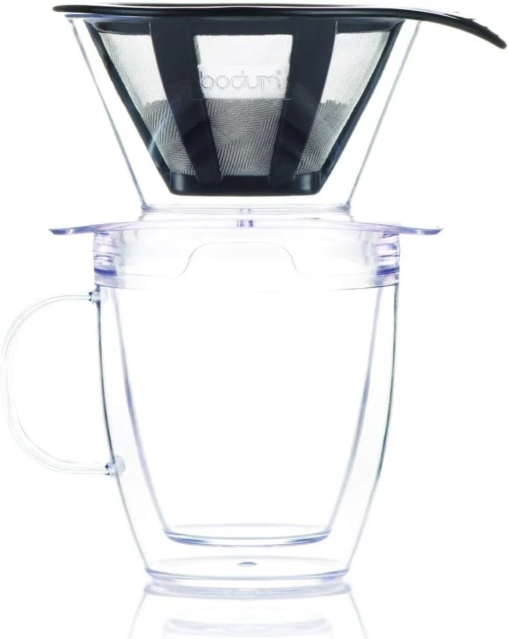Bodum Pour Over Kaffee-Tropfer-Set mit doppelwandigem Becher und Permanentfilter, 340 ml, transparen