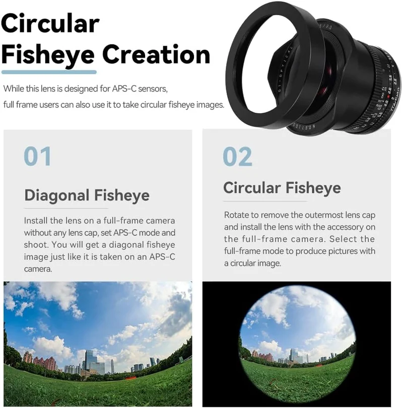 TTArtisan 7.5 mm F2.0 APS-C grosse Blende Kamera-Objektiv Fischaugen-Objektiv mit ND 1000 Filter, ko