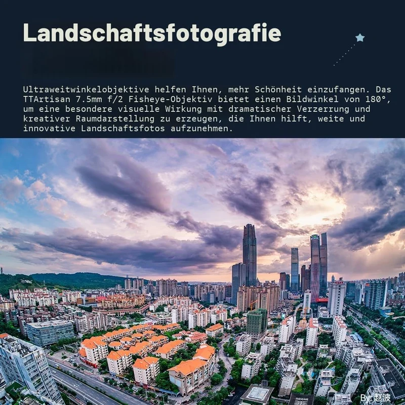 TTArtisan 7.5 mm F2.0 APS-C grosse Blende Kamera-Objektiv Fischaugen-Objektiv mit ND 1000 Filter, ko