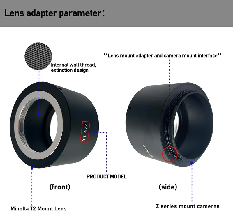 T2-Niko Z Objektivadapter Adapterring,T-Mount T2 Schraubgewinde Objektiv Kompatibel für Nikon Z 7 un