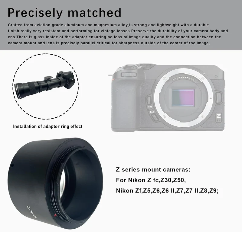 T2-Niko Z Objektivadapter Adapterring,T-Mount T2 Schraubgewinde Objektiv Kompatibel für Nikon Z 7 un