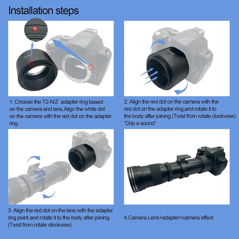 T2-Niko Z Objektivadapter Adapterring,T-Mount T2 Schraubgewinde Objektiv Kompatibel für Nikon Z 7 un