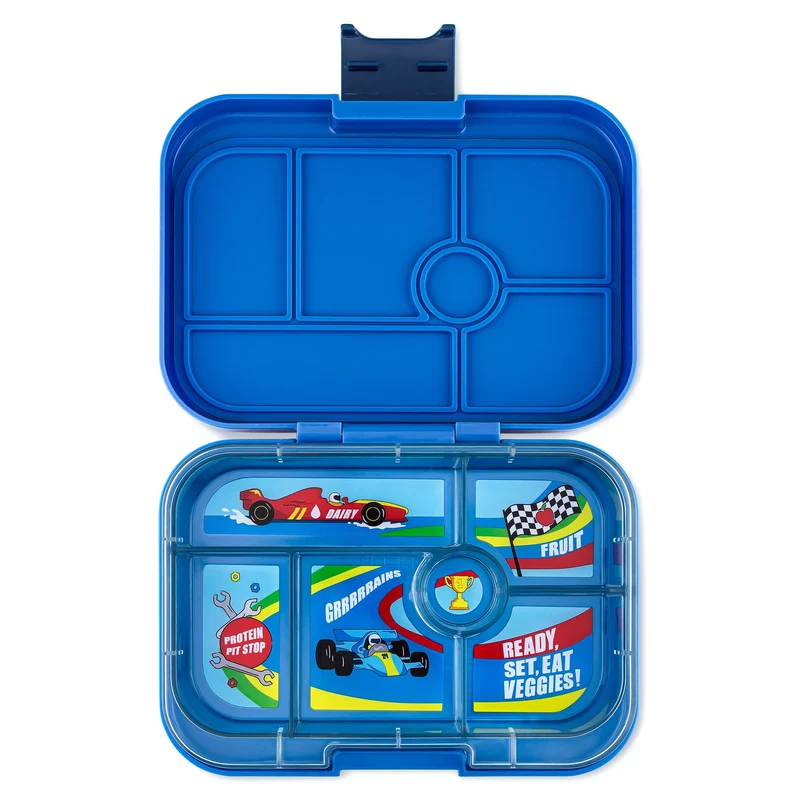 Yumbox Original M Lunchbox (Surf Blue, Race Cars) - Brotdose 6 Fächer, mittelgross | Bento Box für K