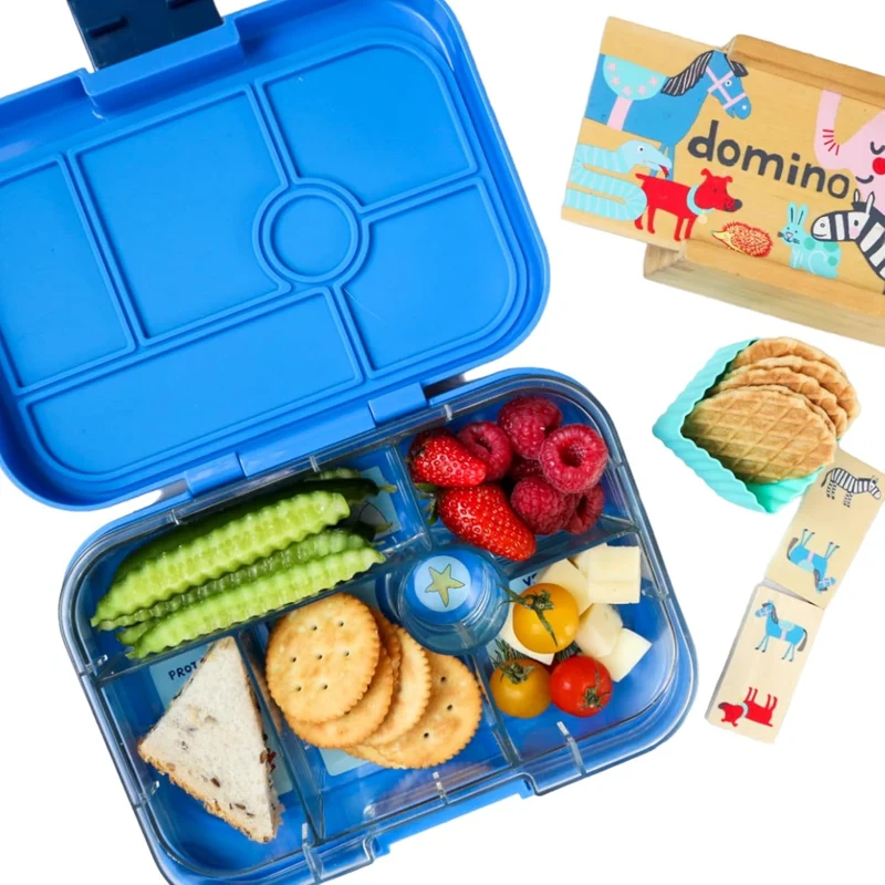 Yumbox Original M Lunchbox (Surf Blue, Race Cars) - Brotdose 6 Fächer, mittelgross | Bento Box für K