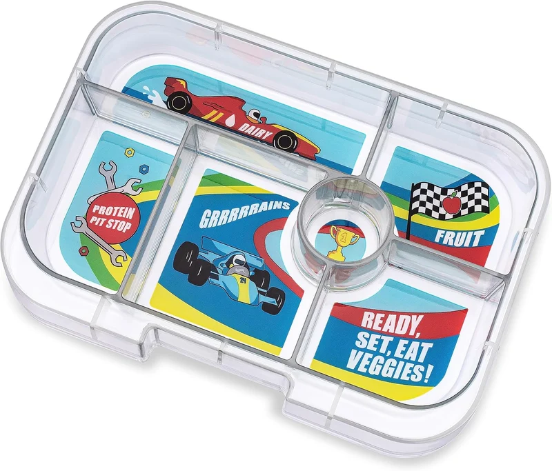 Yumbox Original M Lunchbox (Surf Blue, Race Cars) - Brotdose 6 Fächer, mittelgross | Bento Box für K
