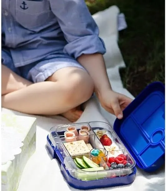 Yumbox Original M Lunchbox (Surf Blue, Race Cars) - Brotdose 6 Fächer, mittelgross | Bento Box für K