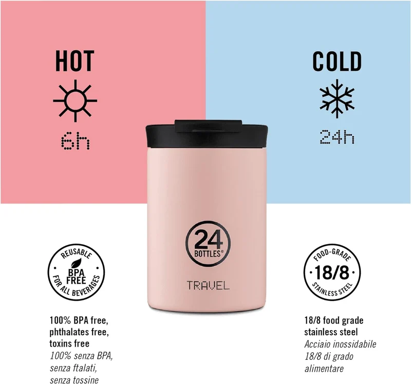 24Bottles Travel Tumbler - Reise- und Büro-Thermobecher 350ml/600ml, 100% Luftdicht für Kaffee und T