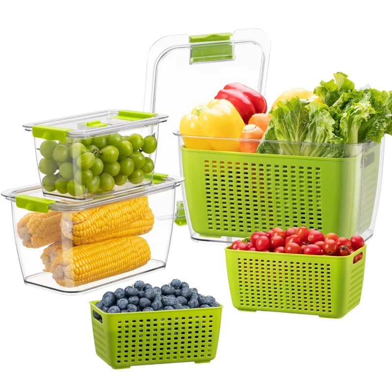 Luxear Frischhaltedosen Obst Gemüse mit Deckel, Vorratsdosen 3 Set 4,5L+1,7L+0,48L BPA frei, Frischh