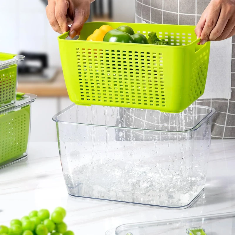 Luxear Frischhaltedosen Obst Gemüse mit Deckel, Vorratsdosen 3 Set 4,5L+1,7L+0,48L BPA frei, Frischh