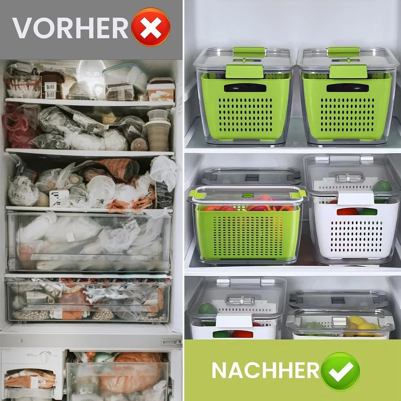 Luxear Frischhaltedosen Obst Gemüse mit Deckel, Vorratsdosen 3 Set 4,5L+1,7L+0,48L BPA frei, Frischh