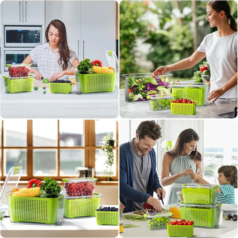 Luxear Frischhaltedosen Obst Gemüse mit Deckel, Vorratsdosen 3 Set 4,5L+1,7L+0,48L BPA frei, Frischh