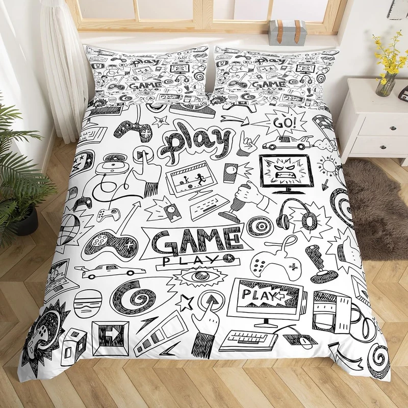 Spieler Trösterbezug-Set, Jungen Bettwäsche Gaming Bettbezug, Videospiele Spielzimmer Dekor,Weiche R