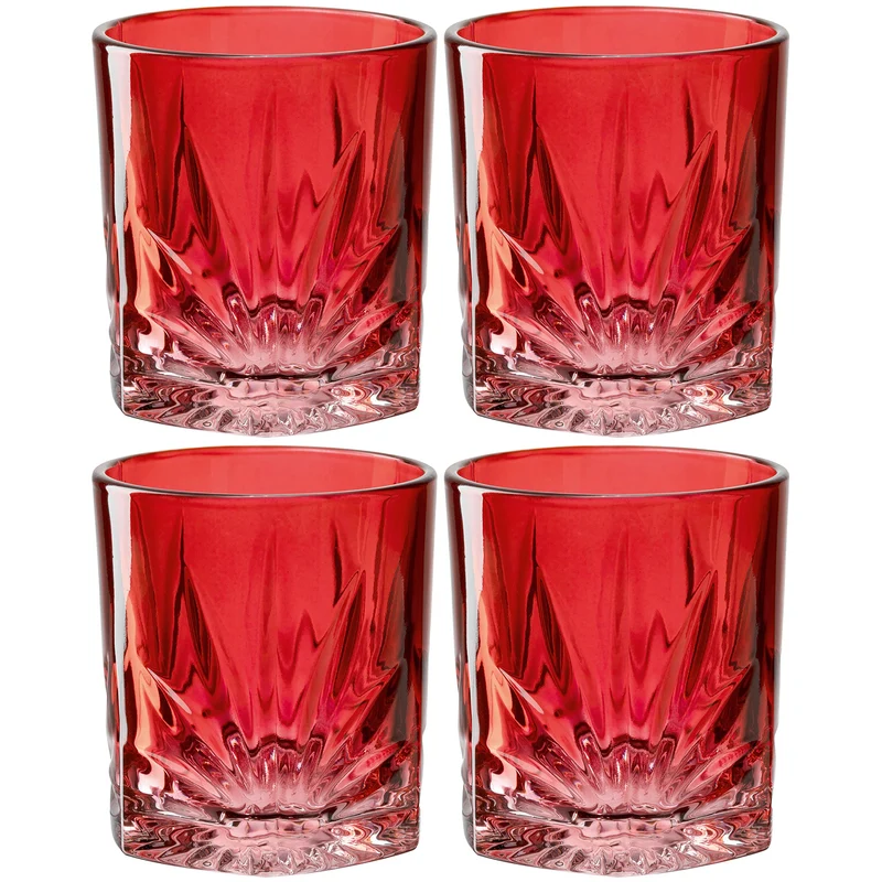 Leonardo Capri Trink-Gläser 4er Set rot, spülmaschinenfeste Saft-Gläser mit Relief Facetten-Schliff,