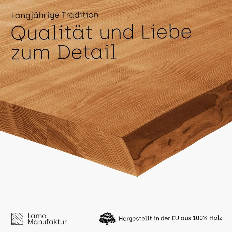 LAMO Manufaktur Holzplatte für Schreibtisch Tischplatte Massivholz Schreibtischplatte Baumkante 100x