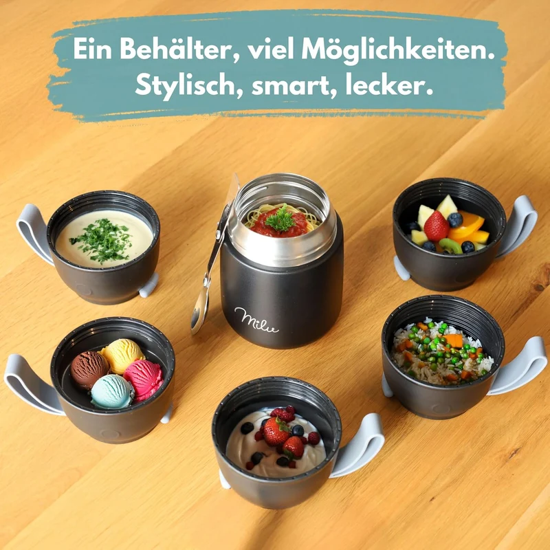 Milu® Thermobehälter 450, 650ml, 800ml | Edelstahl Warmhaltebehälter | Essensbehälter | Speisegefäss