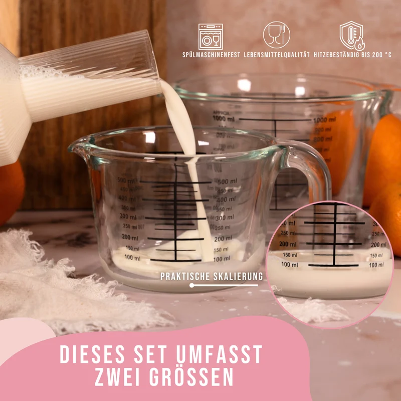 Kikis Glasschüssel mit Skala - 2er Set