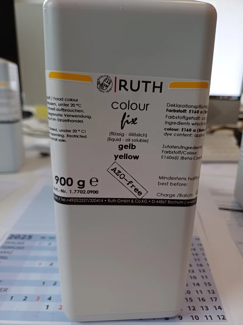 Lebensmittelfarbstoff - GELB - flüssig, fettlöslig, fettdispergierbar, Beta-Carotin E160 a, 900g, AZO-frei,