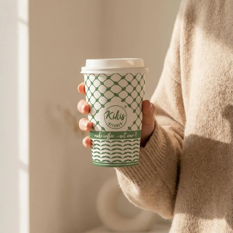 Kikis Coffee To Go Mehrweg Becher - Kufiye grün/weiß