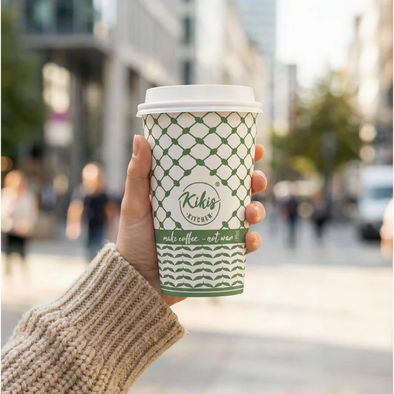 Kikis Coffee To Go Mehrweg Becher - Kufiye grün/weiß
