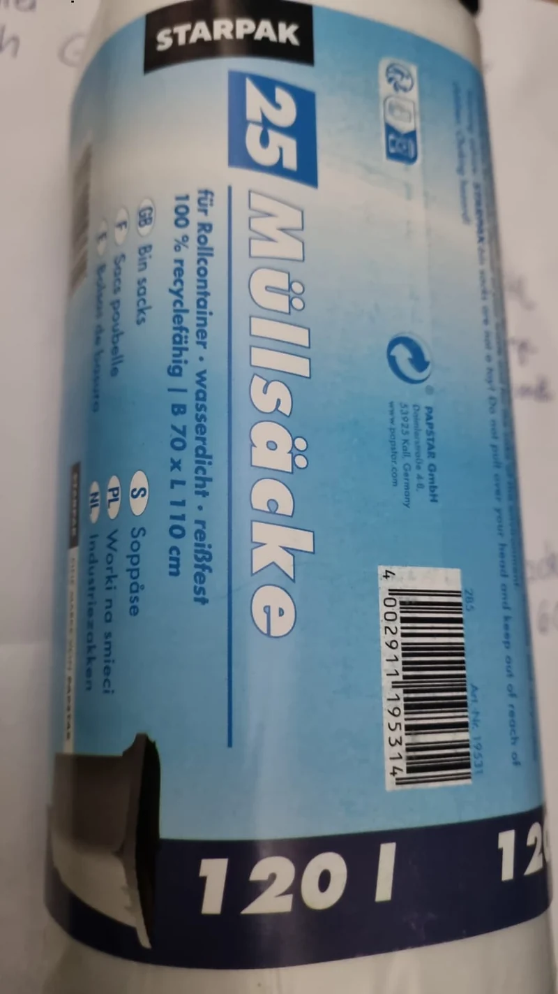 Müllsack - Müllbeutel 1er 25 Tüten 120 tranparent (RP nicht bestellen!)