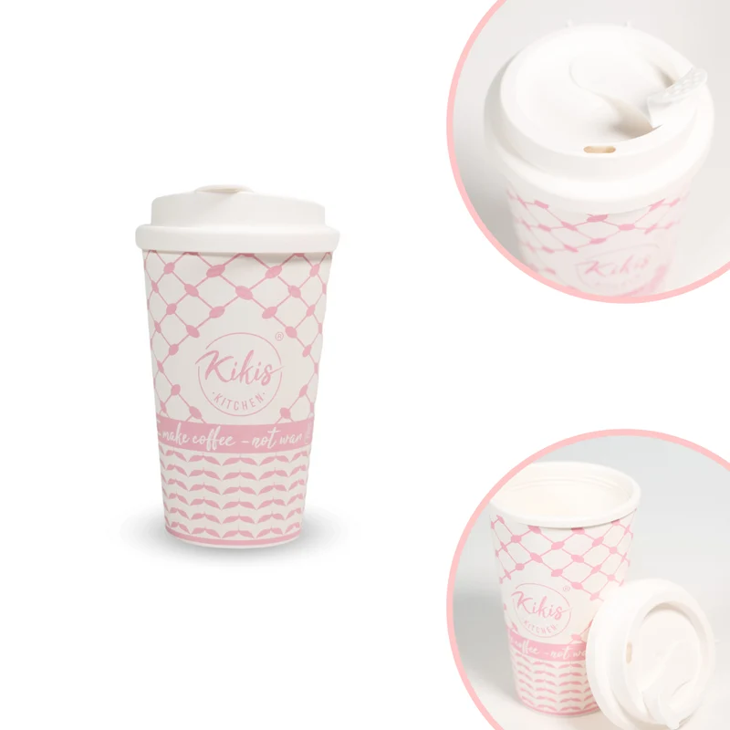 Kikis Coffee To Go Mehrweg Becher - Kufiye rosa/weiß