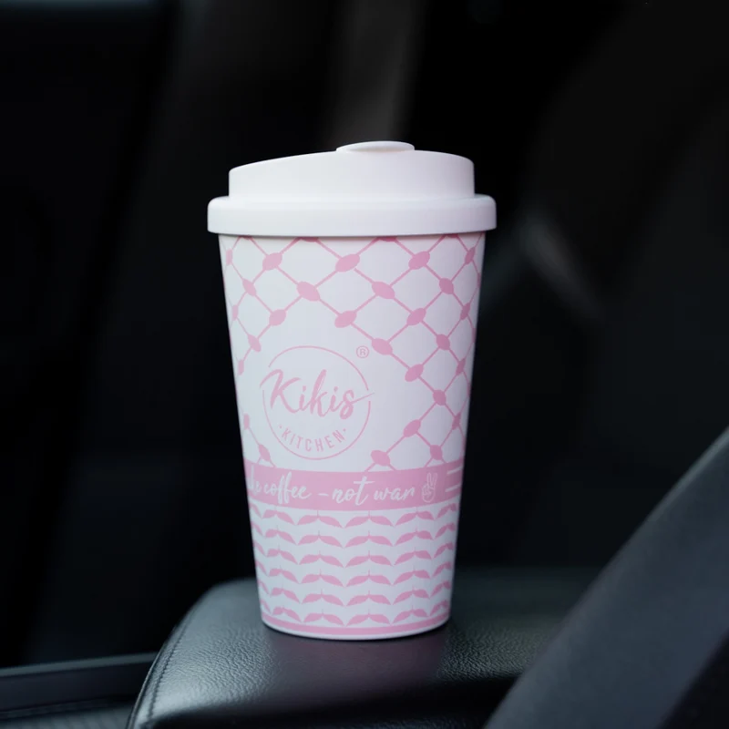 Kikis Coffee To Go Mehrweg Becher - Kufiye rosa/weiß