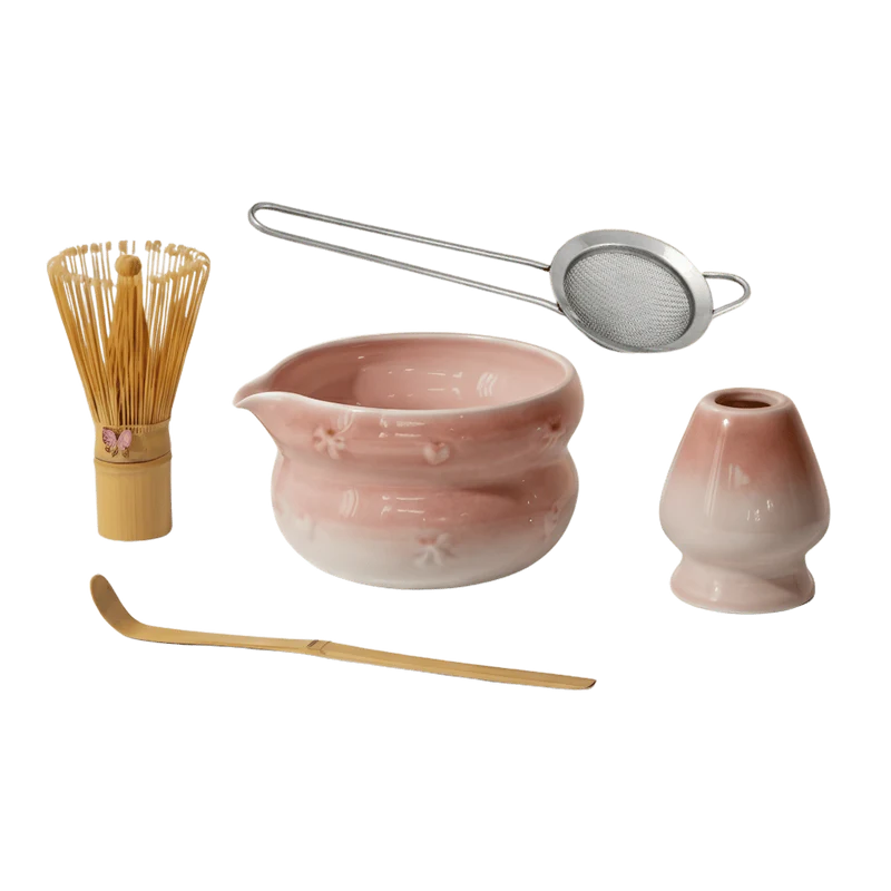 Kikis Matcha Set Rose - Chasen, Sieb, Schale, Halter & Löffel
