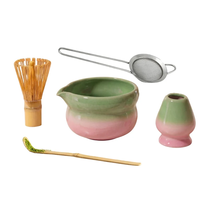 Kikis Matcha Set green-rose - Chasen, Sieb, Schale, Halter & Löffel