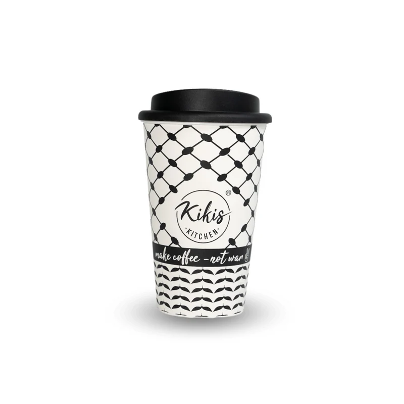 Kikis Coffee To Go Mehrweg Becher - Kufiye schwarz/weiß