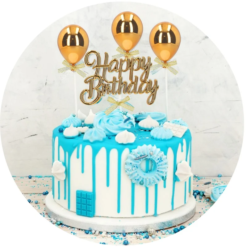 Kikis Cake Topper - 3D - Happy Birthday Gold