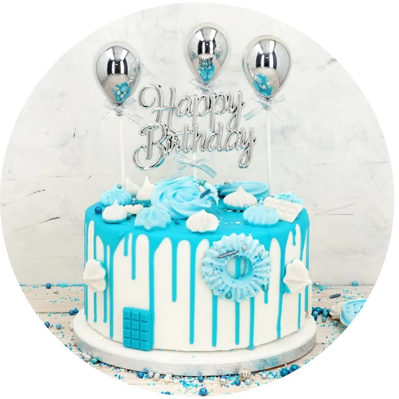 Kikis Cake Topper - 3D - Happy Birthday Silber